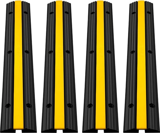 Kabelgoot - Kabelbrug - Kabelbeschermer - Kabelmat - Rubber/Pvc - 4 Stuks - Capaciteit 8000 Kg - 15.5 x 102 x 3 CM - Zwart/Geel