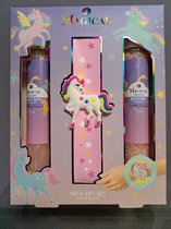 geschenk set kinderen - magical unicorn - badschuim - badzout - aardbei - armband