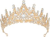 Kroon voor dames-Prinsessenkroon-Diadeem-Kroon-Gouden tiara-Strass-Elegant en Duurzaam - Geschikt voor Verschillende Gelegenheden-Haarsieraad