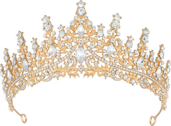 Kroon voor dames-Prinsessenkroon-Diadeem-Kroon-Gouden tiara-Strass-Elegant en Duurzaam - Geschikt voor Verschillende Gelegenheden-Haarsieraad