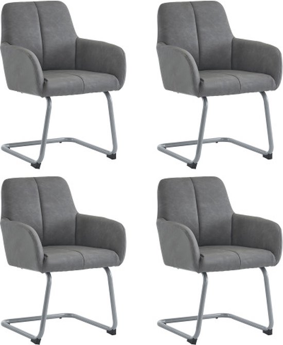 Eetkamerstoel set van 4 fauteuils moderne minimalistische vrijetijdsstoel woonkamer slaapkamer stoel met gebogen stalen poten grijs