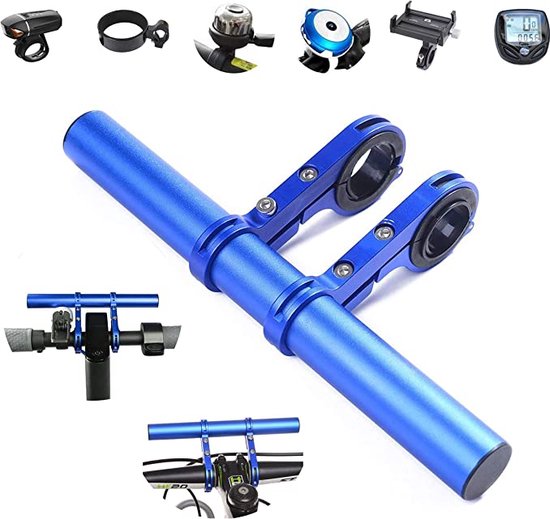 Verlengstuk Voor Fietsstuur-20 cm multifunctioneel dubbel fietsstuur-Houder van aluminiumlegering-Uitbreiding Frame-Fakkelhouder-Fiets Snelheidsmeter-blauw