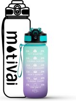 Gourde Motivation - Turquoise/Violet - Gourde 600ML - Gourde avec Paille - Gourde avec Affichage de l'Heure - Sans BPA - Adultes - Enfants