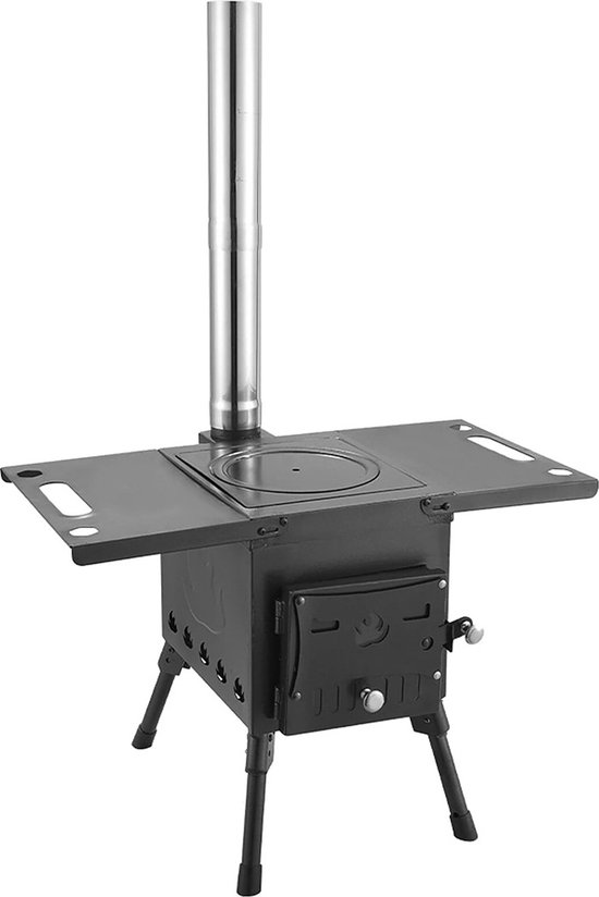WADEO Houtkachel Camping, Draagbare Opvouwbare Roestvrijstalen Twig Fornuis Grill Gestolde Alcoholbrandkachel met BBQ-grill Opbergtas voor Outdoor Wandelen Backpacken Reizen Picknick