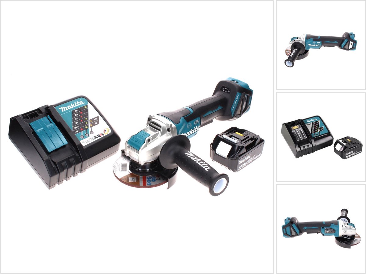 Makita DGA 519 RM1 accu haakse slijper 18 V 125 mm Brushless X-Lock + 1x oplaadbare accu 4.0 Ah + lader