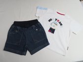 Ensemble - Jongens - T shirt wit , mon jeans + jeans short - 12 maand 80