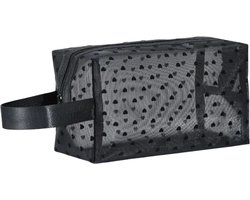 Mesh Make-up Tas Zwart Met Hartjes - Transparante Toilettas - Reistas - Tas Toilet Artikelen - Beauty case - Cosmetica tas - Make-up Organizer - Skincare Organizer - Reis Toilettas - Multifunctionele Make-up Tasje - Case Tool - Etui