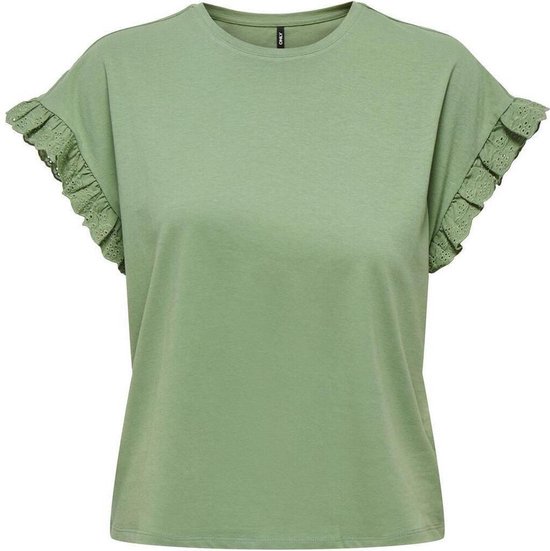 Only T-shirt Onliris S/s Emb Top Jrs Noos 15255618 Hedge Green Dames Maat - XS