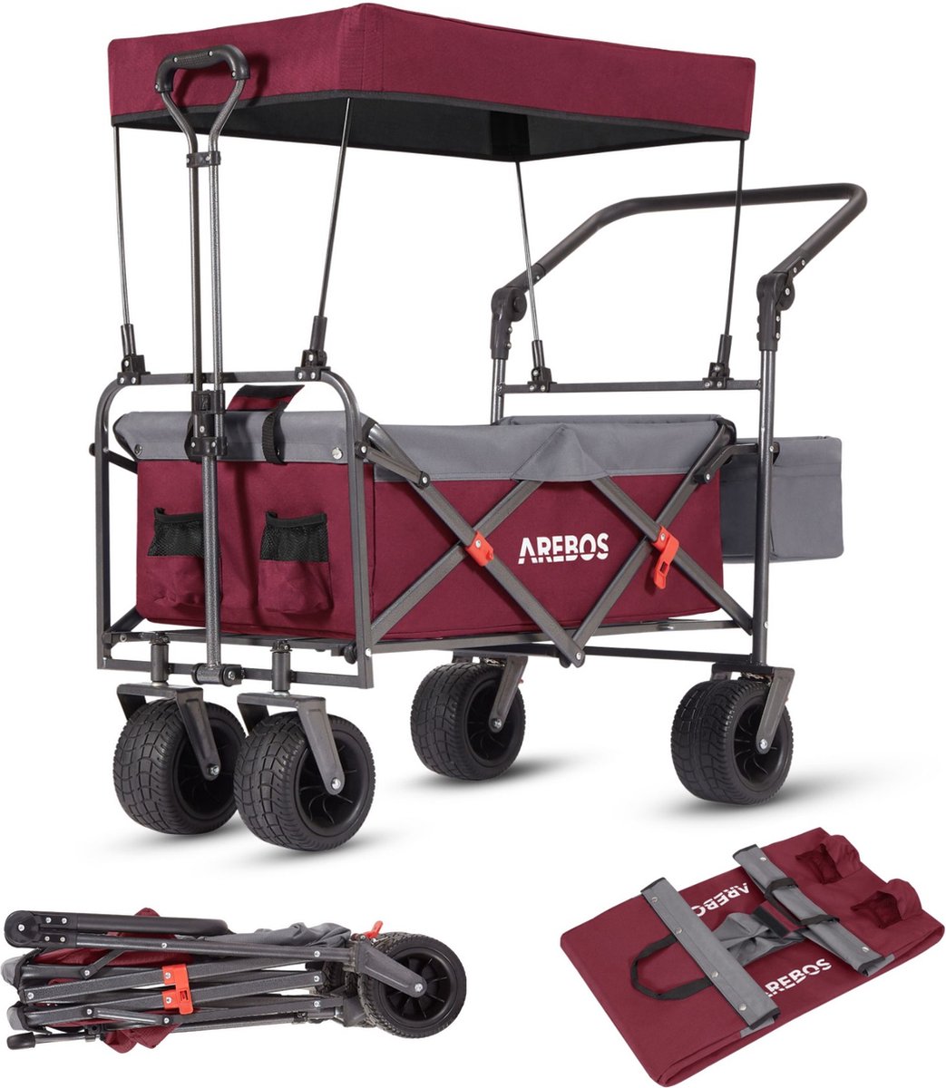 AREBOS Luxe Bolderkar Opvouwbare - Bolderkar Luchtbanden - XXL Tas - Rood/Grijs