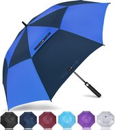 Paraplu Stormbestendig Grote, XXL Golfparaplustokparaplu met automatische open-sluiting voor heren Dames - Reisparaplu met draagriem (marineblauw nieuw)
