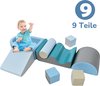 Peuter Grote Zachte Bouwstenen Set-9Stuk Set blauw Zachte Schuim Speeltijd Bouwstenen voor Baby's en Kinderen-Trappen en Glijbanen Voorschoolse Speelgoed voor Klimmen/Glijden en Kruipen