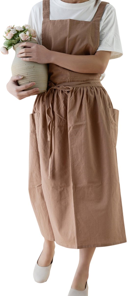 House of Husk Katoenen Keukenschort - Dames Kook Schort - Apron - Crossback - Bruin