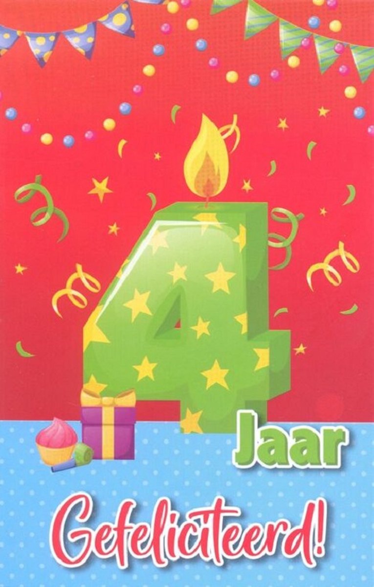Wenskaart 4 Jaar Gefeliciteerd - Gratis verzonden