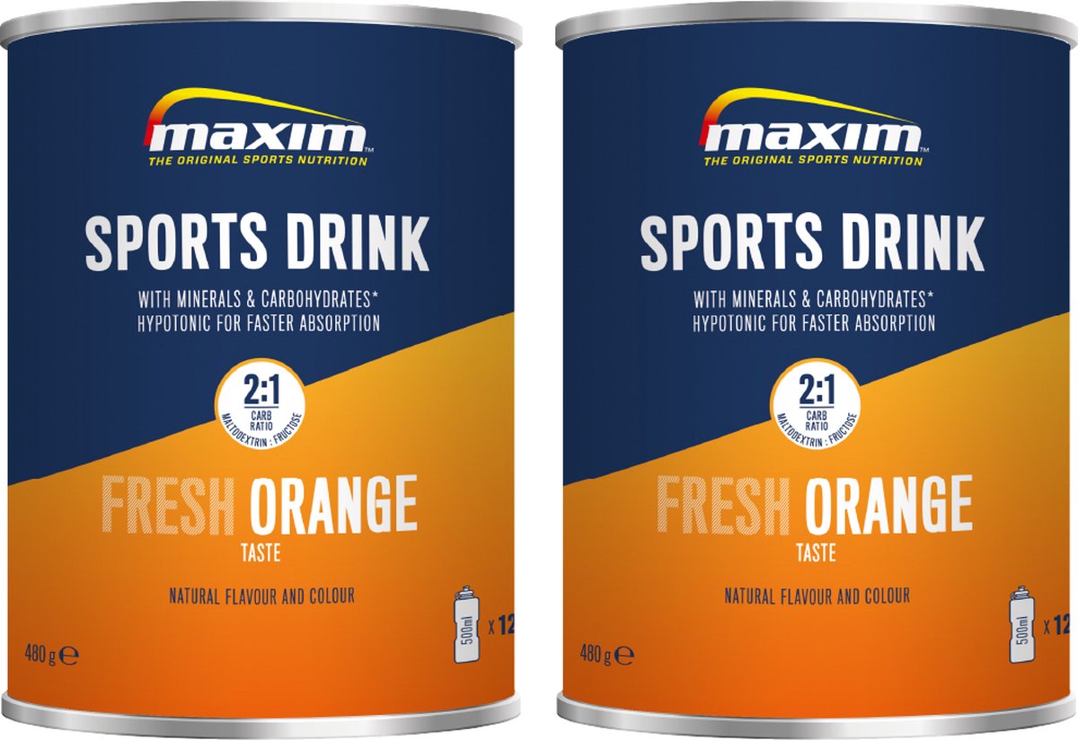 Goedkoopste Maxim Sports Drink Orange - 2 x 480g - Hypotoon sportdrank poeder - extra electrolytes - Sportdrank met sinaasappelsmaak