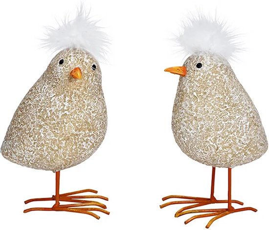 Voorjaar - Pasen - Paasdagen - Paasfeest - Vogeltjes met pluche tooi, set van 2