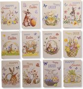 12 Cards & Crafts Vrolijk Pasen Wenskaarten - Paaskaarten 15x10cm - Enkele kaarten