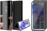Coque adaptée pour Samsung Galaxy A55 - Protecteur d'écran de confidentialité Couverture Complète en Glas - Mirror Book Case Zwart