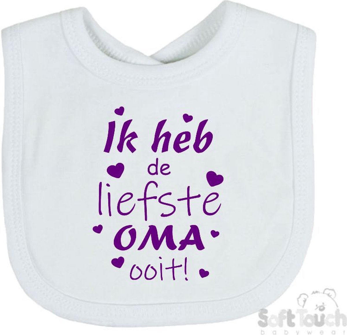 Goedkoopste Soft Touch Slabber Slabbetje Slab Ik heb de liefste Oma ooit! Moederdag Unisex Katoen Wit/paars Maat 33x22 Cm