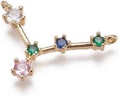 Sterrenbeeld Kreeft / Cancer tussenstuk (center-piece) voor sieraden, goud met kleurige zirconia, met 2 ogen