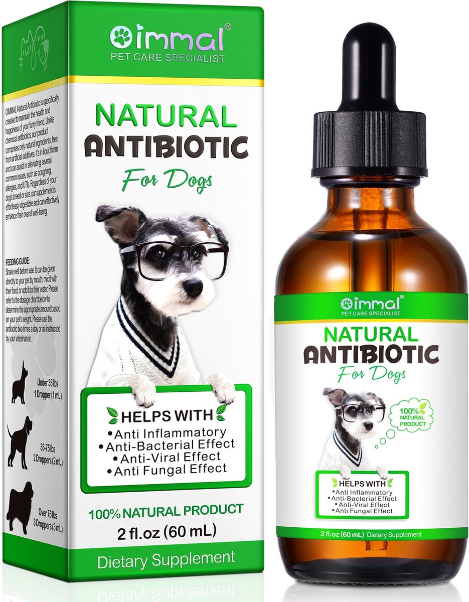 NATURAL ANTIBIOTIC FOR DOGS - voedingssupplement en antibiotica voor hond op basis van natuurlijke ingredienten - werkzaam tegen bacteriele, virale en schimmel infecties - 60 ml