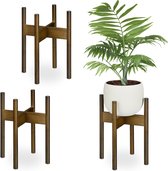 Relaxdays plantenstandaard bamboe - set van 3 - binnen - bloemenstandaard - plantenhouder - L