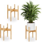 Relaxdays bamboe plantenstandaard - set van 3 - bloemenstandaard binnen - plant verhoger - XL