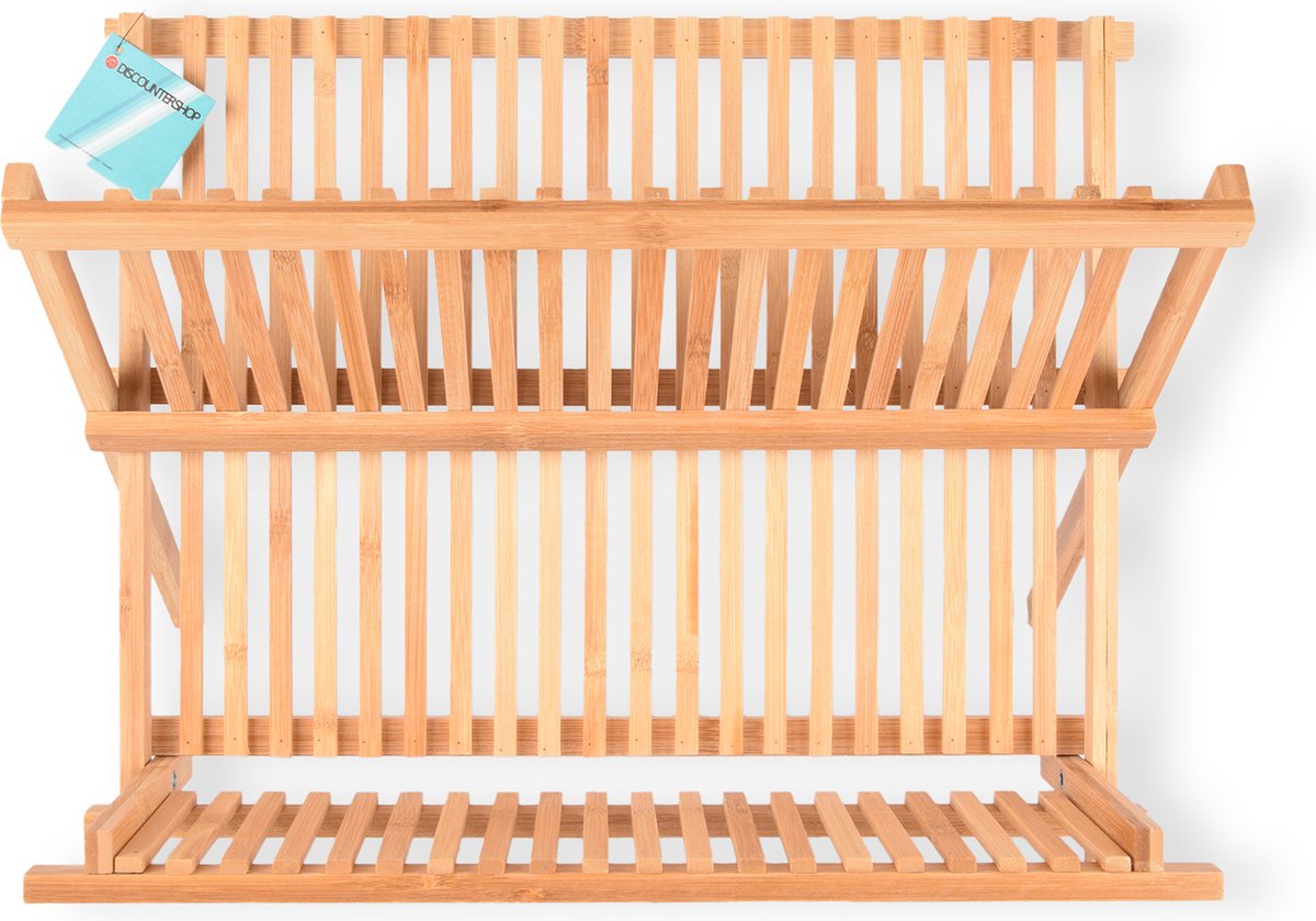 Goedkoopste Houten Afdruiprek - Opklapbaar Afwasrekje van Bamboehout - Duurzaam Grenenhout - 43x37x29cm - Licht Bruin