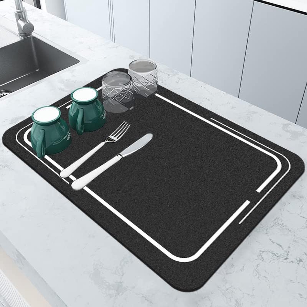 Goedkoopste Afdruipmat, absorberend, antislip, droogmat, koffiezetapparaat, druipmat, sneldrogend, super absorberend, droogmat voor keuken voor het drogen van servies en glazen