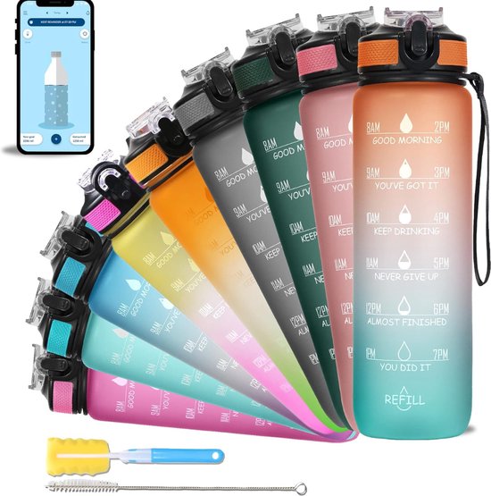Waterfles, 500 Ml, Lekvrij, Herbruikbaar, Met Rietje En Tijdmarkeringen Bpa Vrij Motiverende Drinkfles Voor Kinderen School Kantoor Yoga 3259171968
