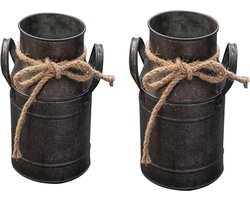 2 stuks vintage bloemenvaas, melkkan, ijzeren bloempot, shabby chic, decoratie, landhuisvaas, rustieke bloemenemmer, mini-metalen emmer, overpot, decoratieve vaas, cactus, pot voor woonkamer,