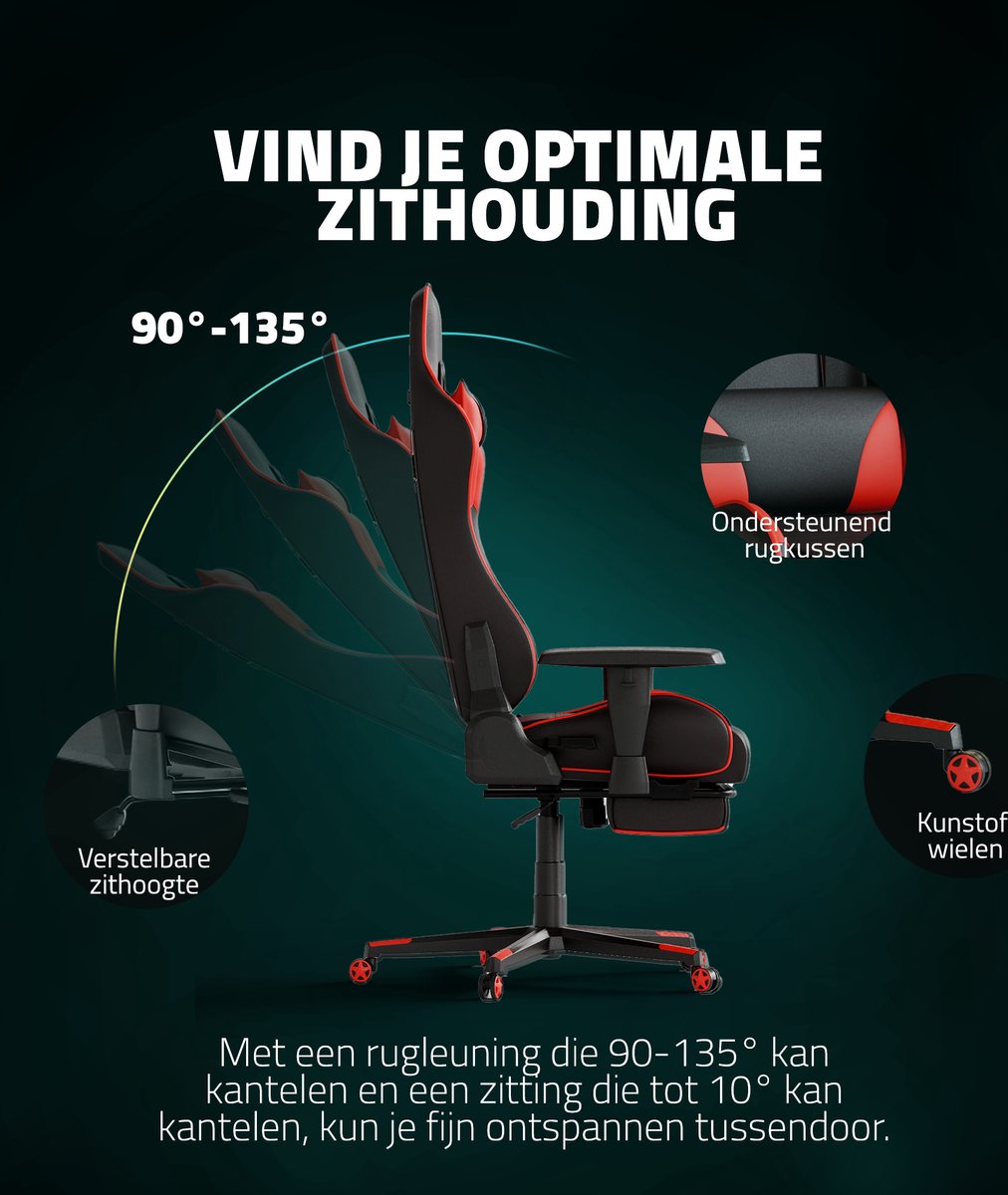 GAME Winner X1 Gaming Stoel met Voetsteun - Rood - afbeelding 3