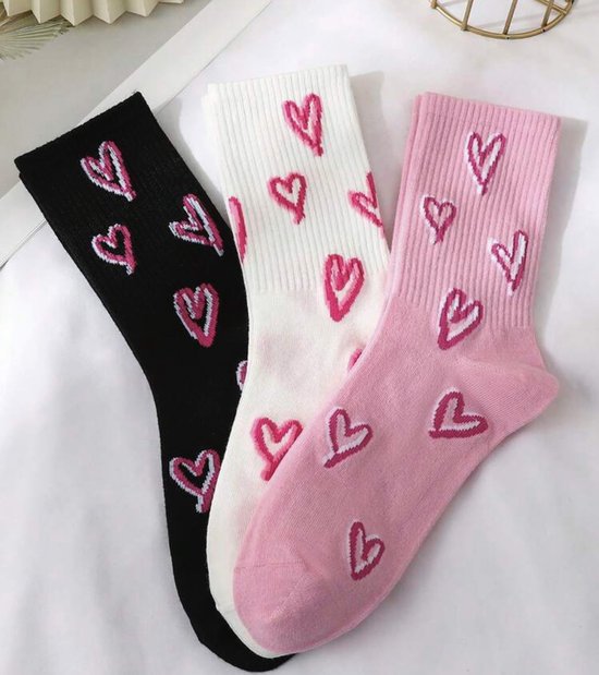 Dames sokken - Sokken - Maat 36 t/m 40 - Hartjes - Roze - Set van 3 - Fashion - Cute