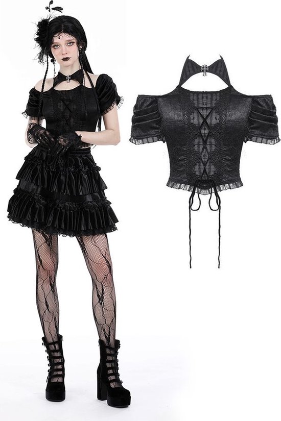 Dark in Love - Gothic magic lace-up sexy Top - XL - Zwart
