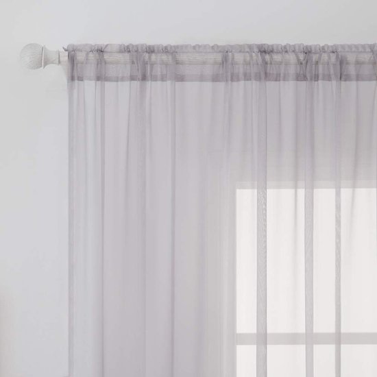 Rideau en voilage transparent uni, passe-tringle, transparent, pour salon, chambre à coucher, lot de 2 145 x 140 cm (H x L), passe-tringle gris lilas