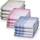 Katoenen doekjes - 12x stoffen doekjes in een set - stoffen doekjes voor dames, heren, kinderen - herbruikbaar - wit, blauw, groen, roze
