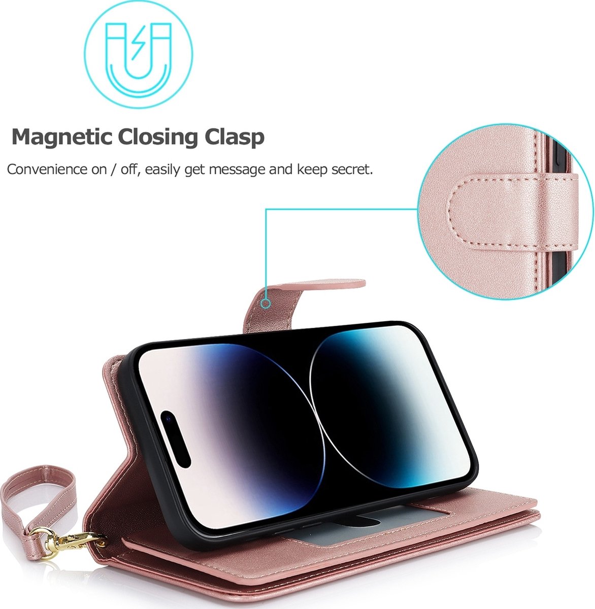 Mobigear Telefoonhoesje geschikt voor Apple iPhone 15 Pro Hoesje | Mobigear Wallet Bookcase Portemonnee | Pasjeshouder voor 7 Pasjes | Telefoonhoesje voor Pinpas / OV Kaart / Rijbewijs - Roségoud