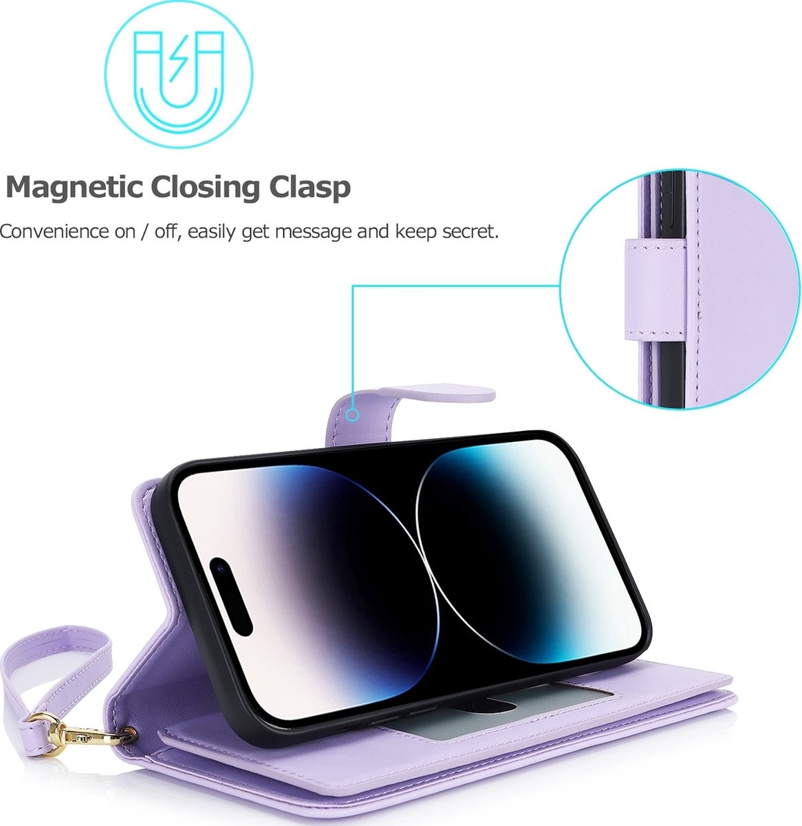 Mobigear Telefoonhoesje geschikt voor Apple iPhone 15 Plus Hoesje | Mobigear Wallet Bookcase Portemonnee | Pasjeshouder voor 7 Pasjes | Telefoonhoesje voor Pinpas / OV Kaart / Rijbewijs - Paars
