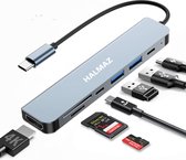 HALMAZ USB C Hub - 7 Poorten - USB Splitter - USB C naar HDMI - Micro SD Card Reader USB C - USB HUB 3.0 - Grijs