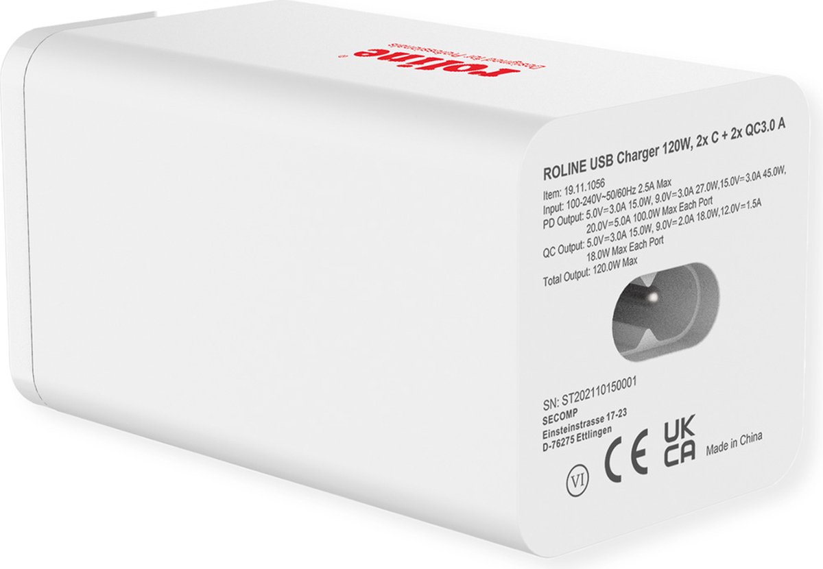 ROLINE USB Oplader, 4 poorten (2x USB-C, 2x USB-A QC3.0), max. 120W