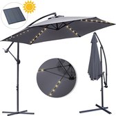 Solar LED parasol Waterdicht - Parasol - Parasols - Ø 300cm - 3m - Tuinparasol - Zonne-energie - Grijs- Draai- en Kantelbaar - 360° draaibaar - Duurzame Zweefparasol - Met voet