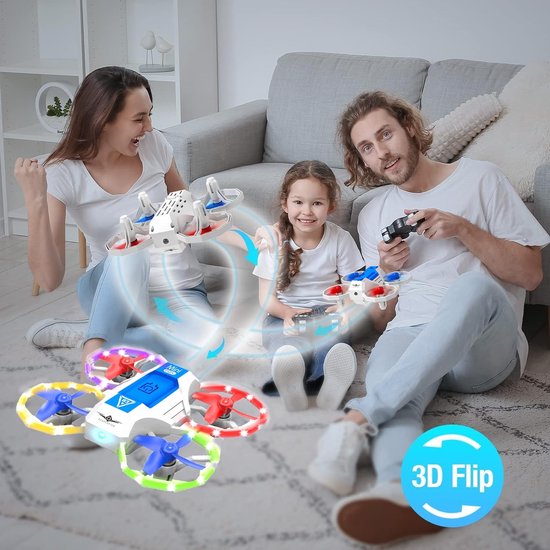 Huntex Mini-Drone Blauw met Verlichting voor Kinderen en Volwassenen - RC Voertuigen - Spraakbesturing Verlicht - 3D-flip - Kinder Drone - Kinderspeelgoed - Verjaardagscadeau - Inclusief 2 Accu's en Batterijen