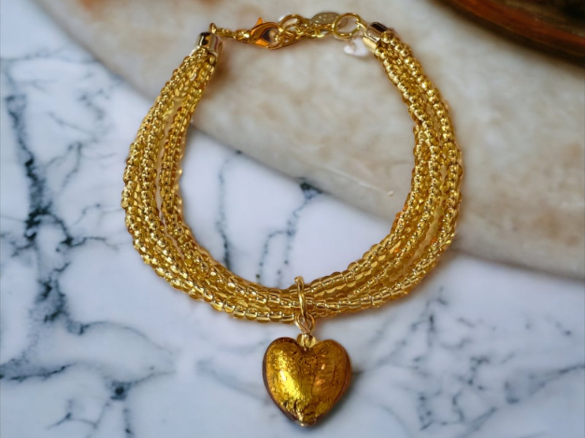 Corte Murrina - Armband - Murano glas - Bergamo – 21cm - Goud - Exclusief bij Bella Murano