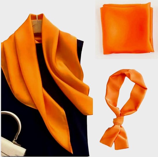 Dames sjaaltje silk feeling Oranje| Youhomy accessoires Fashion Zijde zachte neksjaal| Hoofddoek oranje| omslagdoek dames| Koningsdag sjaal 70x70 cm