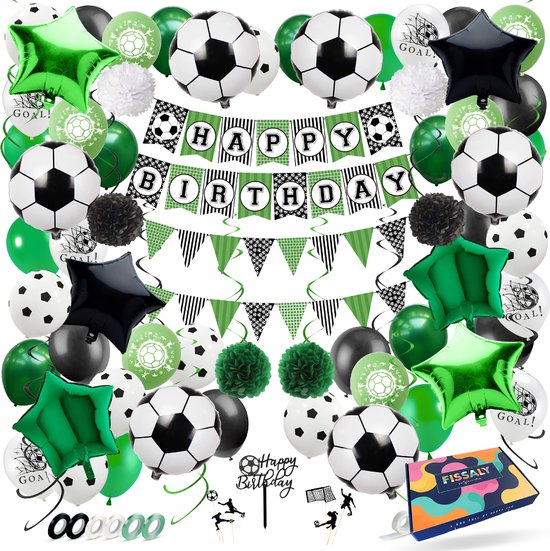 Fissaly Voetbal Decoratie Versiering – Jongens & Meisjes Kinderfeestje Verjaardag – Feest Pakket incl. Ballonnen