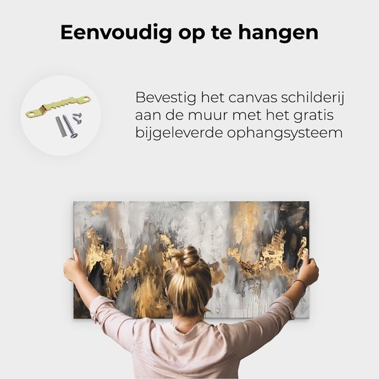 Artaza Peinture sur toile abstraite avec Peinture Goud et noire – 100 x 50 – Décoration murale – Photo sur toile – Impression sur toile