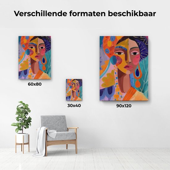 Artaza Peinture sur toile représentant une femme dans un turban coloré – 60 x 80 – Décoration murale – Photo sur toile – Impression sur toile