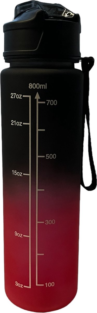 Motivatie waterfles met tijdmarkering - Sport waterfles - Drinkfles met rietje - Tritan waterflessen - Lekvrije sportfles - 800MLiter waterfles - Motivatie waterfles - Motiverende drinkfles - drinkflessen - BPA vrij - Cadeau |rood/zwart — afbeelding 2