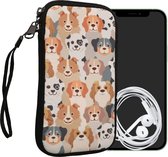kwmobile hoesje voor smartphones M - 5,5" - hoes van Neopreen - Honden Ontwerp design - wit / lichtbruin / grijs - binnenmaat 15,2 x 8,3 cm