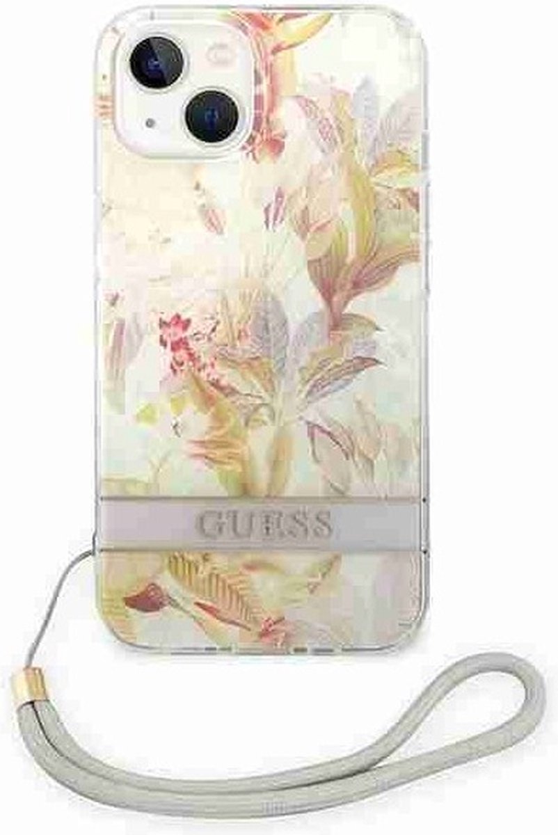 Guess Hoesje Hard Case Purple Flower Strap Geschikt voor Apple iPhone 14