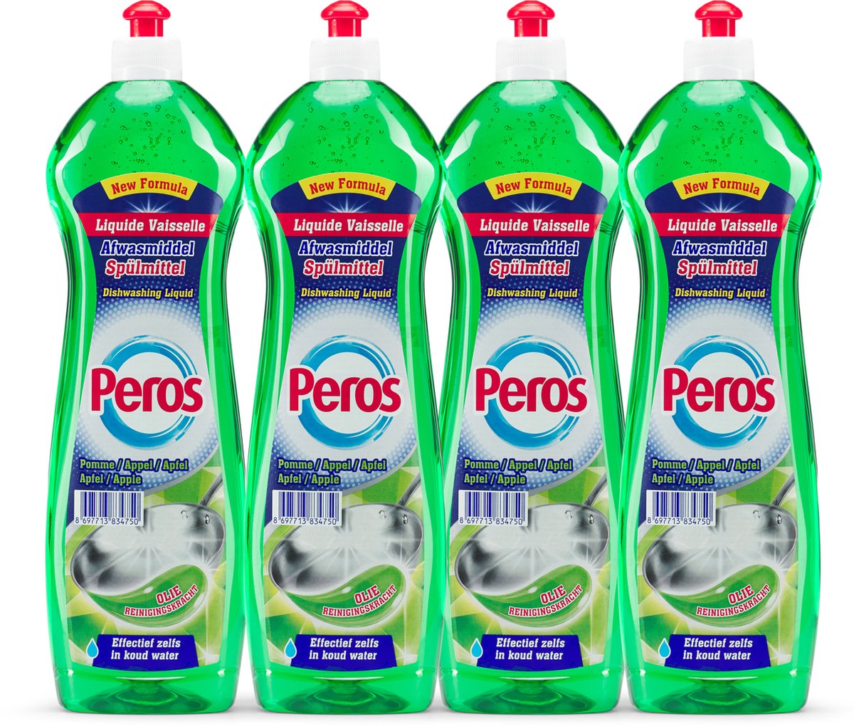 Peros Vloeibaar Afwasmiddel - Appel - 4x750ml - Voordeelverpakking